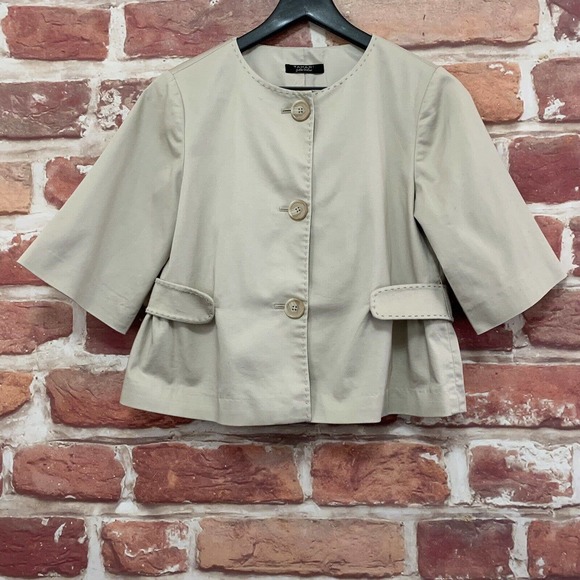 Elie Tahari Jacket Womens XS Tan Accent Stitch Short Sleeve Button Front Blazer - Picture 1 of 10